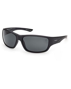 Timberland Tb00084 02D Sunglasses Injected Smoke Squared Polarized - Black