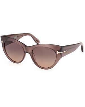 Tom Ford Ft1416 Kristen-02 48T Sunglasses Acetate Bordeaux Round Normal - Brown