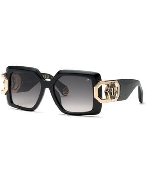 Philipp Plein Spp159 Plein Hera 700 Sunglasses Acetate Smoke Geometric Normal Shaded - Black