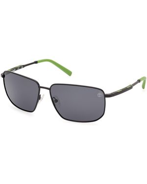 Timberland Tb00010 02D Sunglasses Metal Smoke Squared Polarized - Black