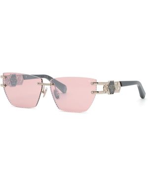 Philipp Plein Spp239M Plein Icon Edge 579X Sunglasses Metal Butterfly Normal Mirrored - Black