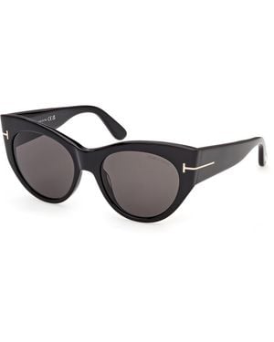 Tom Ford Ft1416 Kristen-02 01A Sunglasses Acetate Smoke Round Normal - Black