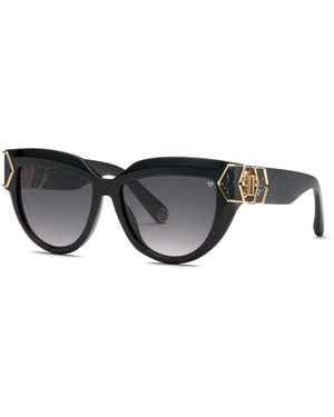 Philipp Plein Spp176M Plein Capture 700 Sunglasses Acetate Smoke Butterfly Normal Shaded - Black