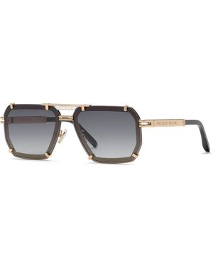 Philipp Plein Spp131 Plein Legacy 301 Sunglasses Metal Smoke Geometric Normal Shaded - Black