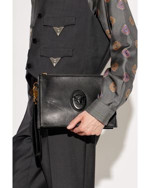 Versace Leather Wristlet Pouch 'Lou' - Black