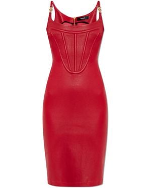 Versace Leather Dress With Shoulder Straps - Red