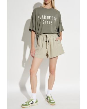 Fear Of God Shorts With Logo Patch - Natural