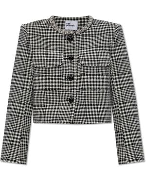 Self-Portrait Jacket With Houndstooth Pattern - Black