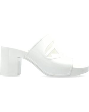 DIESEL SA-BONNIE Dロゴ ヒールサンダル ホワイト DIESEL Sa-Bonnie-Heeled Rubber Slides With Cut-Out Logo in Black