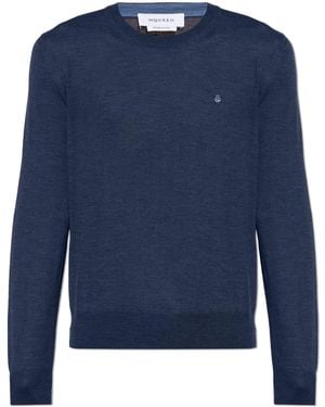 McQueen Wool Jumper With A Crew Neckline - Blue
