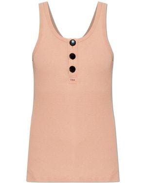 Chloé Top With Embroidered Logo - Pink