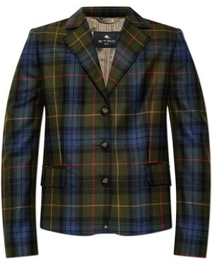 Etro Wool Blazer With Check Pattern - Black