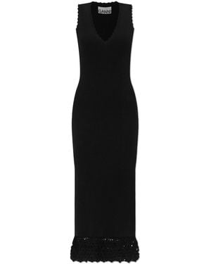 Ganni Dress With Crochet Trim - Black