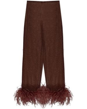 Oséree Trousers With Lurex Thread And Feathers - Brown