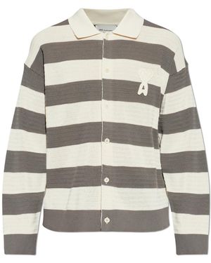 Ami Paris Cardigan With A Striped Pattern - Grey