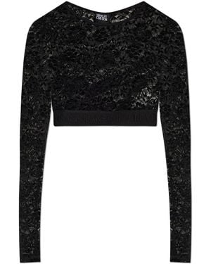 Versace Jeans Couture Lace Top With Long Sleeves - Black