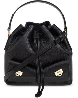 Ferragamo Leather Bucket Shoulder Bag - Black