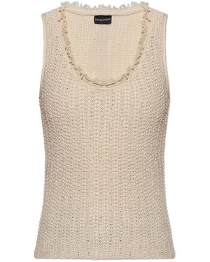 Emporio Armani Top With A Raw-Finished Neckline - Natural