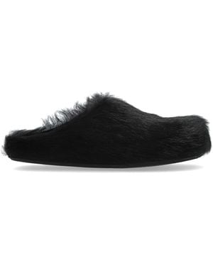 Marni Fur-Trimmed Slides - Black