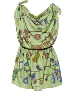 Versace Silk Dress With 'Broken Jewels' Print - Green