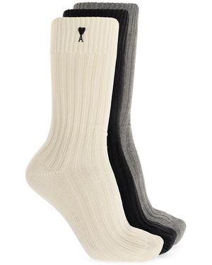 Ami Paris Three-Pack Of Socks - White