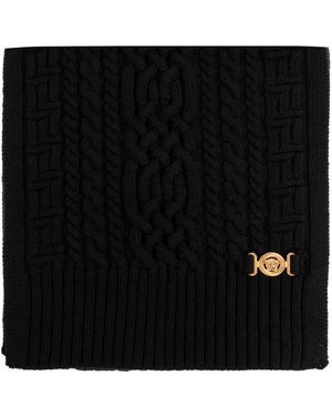Versace Wool Scarf With Applique - Black