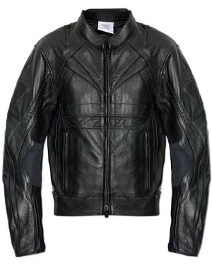 Vetements Insulated Leather Jacket With Logo - Black