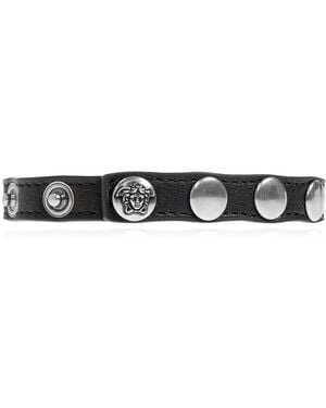 Versace Leather Bracelet With Studs - Black