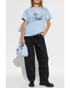 Ganni T-Shirt With Print - Blue