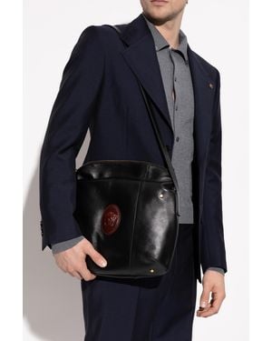 Versace Leather Shoulder Bag With Medusa Head - Blue