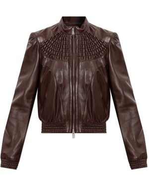 McQueen Leather Jacket With Stand-Up Collar - Brown