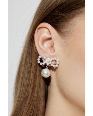 Self-Portrait Earrings With Glass Pearls - Brown