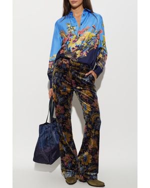 Etro Velvet Pants With A Floral Motif - Blue