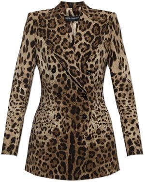 Dolce & Gabbana Double-Breasted Blazer With Animal Print - Brown