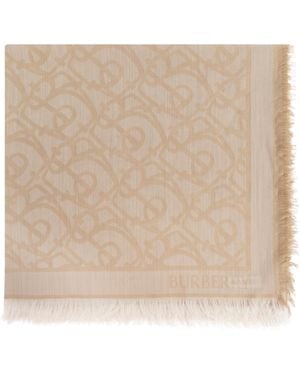 Burberry Wool Scarf With Logo - Natural