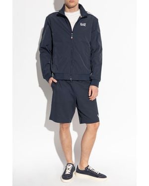 EA7 Jacket With A Stand-Up Collar - Blue