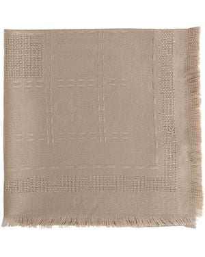 Ferragamo Wool Scarf With Logo - Natural