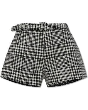 Self-Portrait Houndstooth Pattern Shorts - Grey