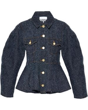 Ganni Denim Jacket With Peplum - Blue