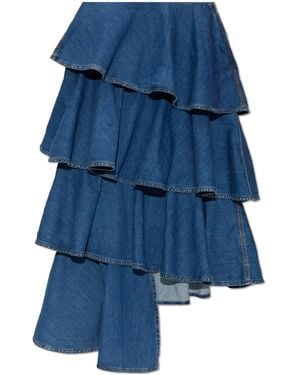 Alaïa Denim Skirt With Ruffles - Blue