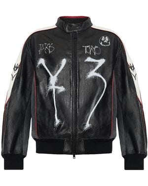 Y-3 Leather Jacket With Print - Black