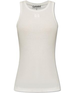 Ganni Logo-Embroidered Top - White