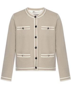 Tory Burch Wool Cardigan With Decorative Pockets - Natural