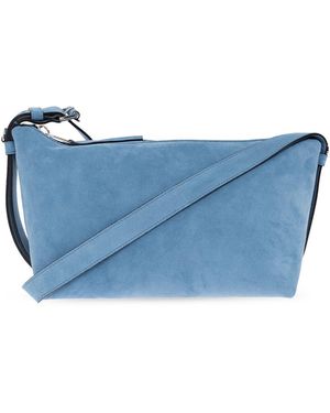 Moschino Suede Shoulder Bag With Logo - Blue