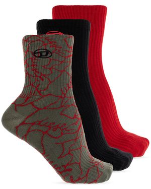 DIESEL 3-Pack Of Socks 'Skm-D-Tennis-Crew' - Red
