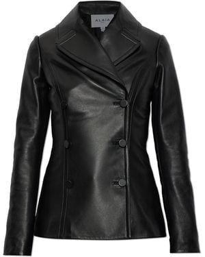 Alaïa Leather Double-Breasted Coat - Black
