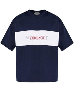 Versace T-Shirt With Embroidered Logo - Blue