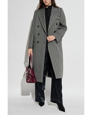 Ferragamo Wool Coat With Herringbone Pattern - Gray