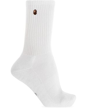 A Bathing Ape Socks With Logo - White