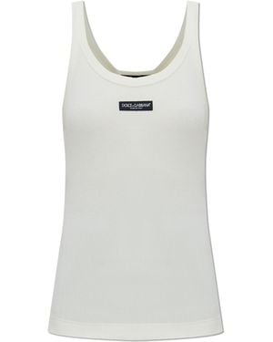 Dolce & Gabbana Ribbed Top With Logo Patch - White